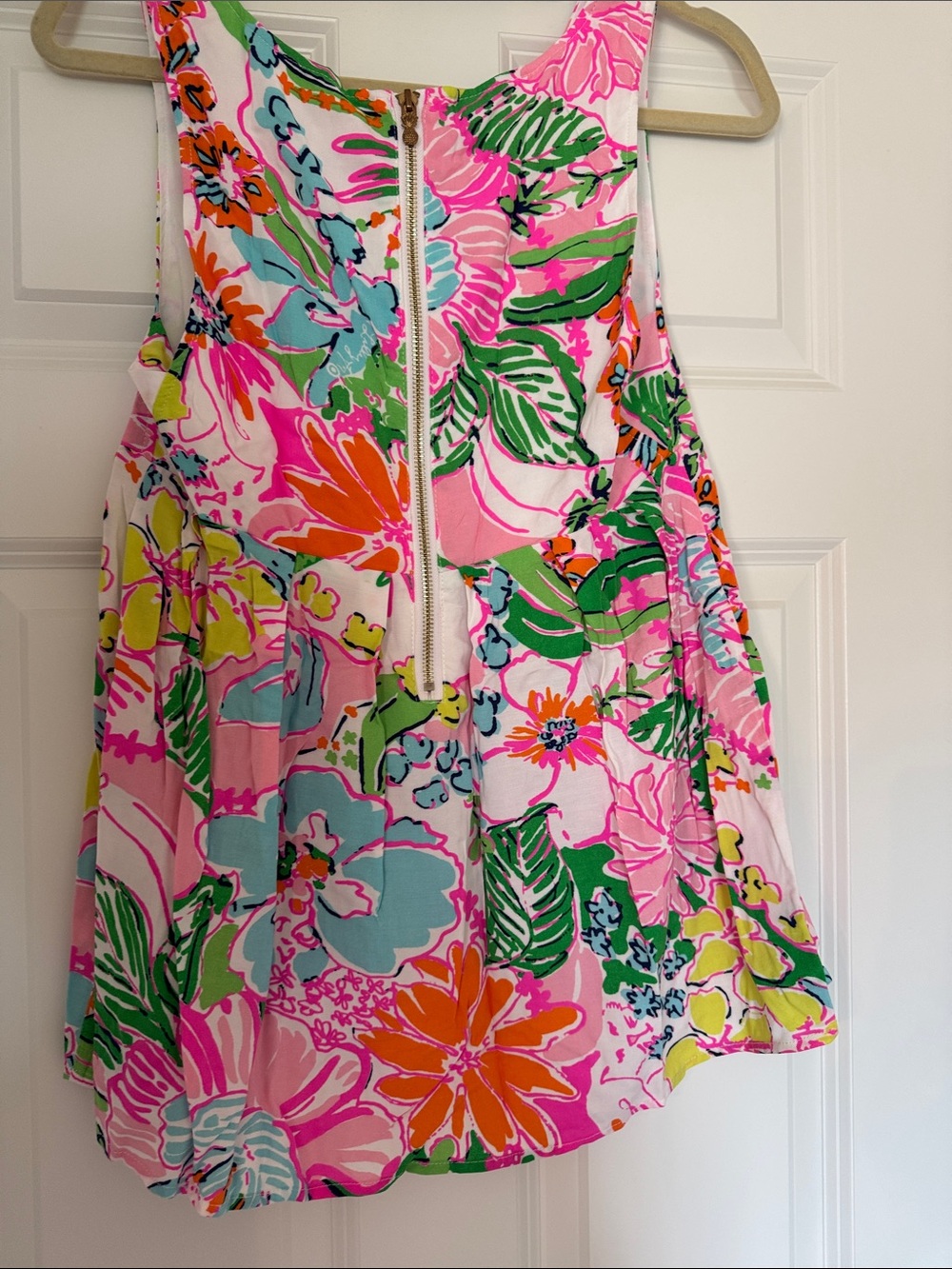 Lilly Pulitzer Bright Floral Sleeveless V-Neck Tank Top - Pink, Green, Orange - Picture 4 of 5
